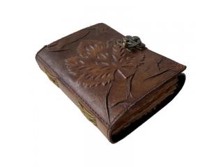 Leaf Embossed Grimoire Leather Notebook With Brown Color And Handmade Unlined Deckle Edge Paper Best Gift For Men And Women