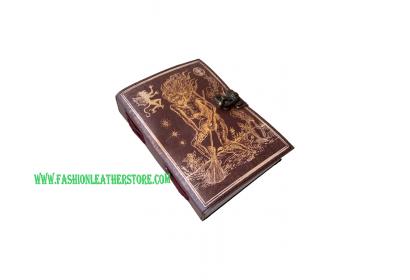 Vintage Handmade Leather Old Women Print Blank Spell Book Of Shadows Journal With Lock Clasp Witchcraft Supply Vintage Paper