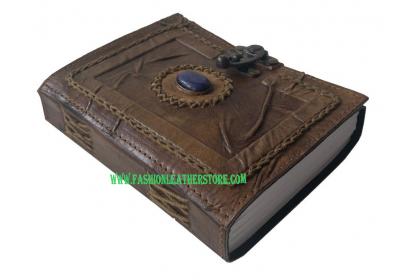 Wholesaler Handmade Charcoal Vintage Leather Journal Stoned Spell Book Of Shadows Leather Journal With C Lock For Unisex Cotton Paper 240 Pages Notebook Sketchbook 7x5