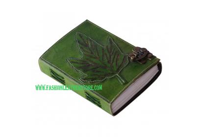 Handmade Antique Leather Journal Leaf Design