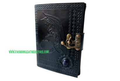 Handmade Embossed Leather Journals for Writing Notebook Sketchbook Diary with Lock for Men Women DND Book of Shadows dungeons and dragon with Stone
