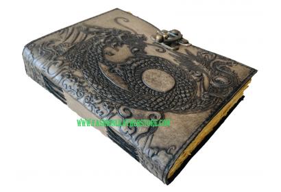Handmade Leather Dragon In Antique Journal Notebook Diary For Men & Women, Full Genuine Leather Diary With Hand Made Paper