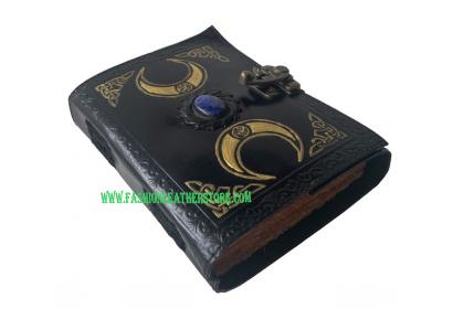 Vintage Leather Journal Celtic Triple Moon Witchcrafts Third Eye Stoned Handmade Diary