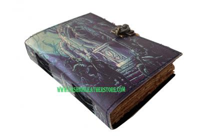 Wholesaler Handmade Day Of The Dead Reaper Printed Vintage Spell Book Of Shadows Leather Journal With C Lock Best Gift For Christmas, New Year, Men, Women Deckle Edge Paper 200 Pag