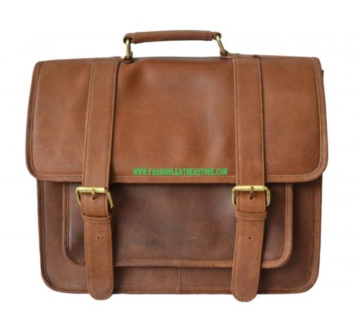 100% Real Crazy horse Leather Men's Brown Briefcase Handbag Laptop Bag Shoulder