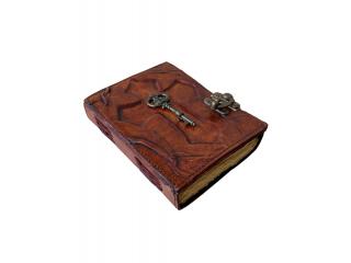 Antique Handmade Leather Journal With Antique Key With Cross with Deckle Edge Papers Blank