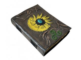 Sun moon Stone Vintage Leather Journal 200 Sketchbook Book Of Charmed Spell Celtic Antique Handmade Deckle Edge Paper Yellow With Charcoal Embossed