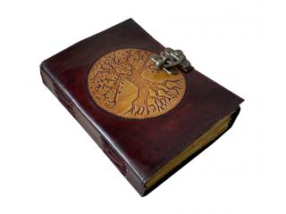 Tree of life Antique Handmade Deckle Edge Paper Yellow With Brown Embossed Vintage Leather Journal 200 Sketchbook Book Of Charmed Spell