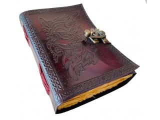Wholesaler Handmade Antique Wolf Face Embossed Vintage Spell Book Of Shadows Leather Journ