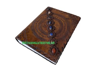 Seven Stone Leather Journal Notebook - Leather for Men and Women - Craft Unlined Cotton Paper 240 Pages, Leather Book Diary Pocket Journal