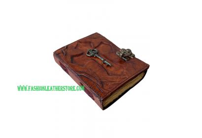 Antique Handmade Leather Journal With Antique Key With Cross with Deckle Edge Papers Blank
