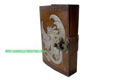 Antique Handmade Vintage Antique Design Dragon Embossed Leather Journal Notebook Charcoal Silver Golden Color Journals 7x5 Inches Notebook Deckle Edge Paper Old Look Poetry Book Ar