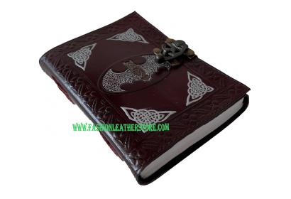 Bat Embossed Double Color Notebook With Tobacco Color Leather Journal