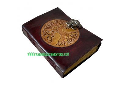 Tree of life Antique Handmade Deckle Edge Paper Yellow With Brown Embossed Vintage Leather Journal 200 Sketchbook Book Of Charmed Spell