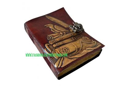 Antique Handmade Deckle Edge Paper Crow Celtic yellow With Brown Embossed Vintage Leather Journal 240 Sketchbook Book of Charmed Spell