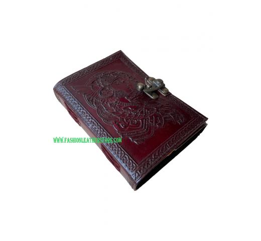 Vintage Leather Journal Handmade Owl Design Sketchpad Journal Antique Brass C Lock Brown H