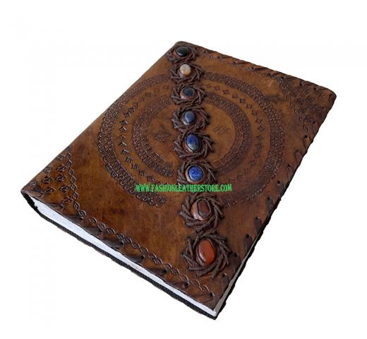 Seven Stone Leather Journal Notebook - Leather for Men and Women - Craft Unlined Cotton Paper 240 Pages, Leather Book Diary Pocket Journal