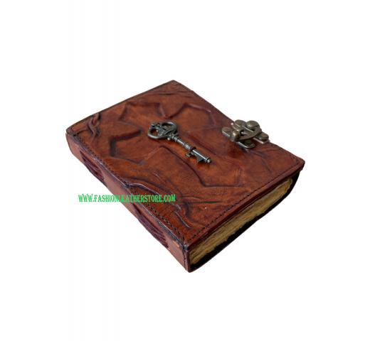Antique Handmade Leather Journal With Antique Key With Cross with Deckle Edge Papers Blank