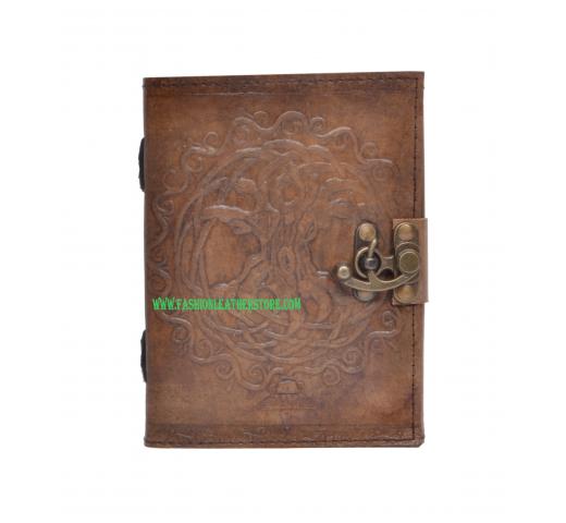 Leather Journal New Genuine Handmade Round Steampunk Tree Of Life Journal Notebook 120 Pages