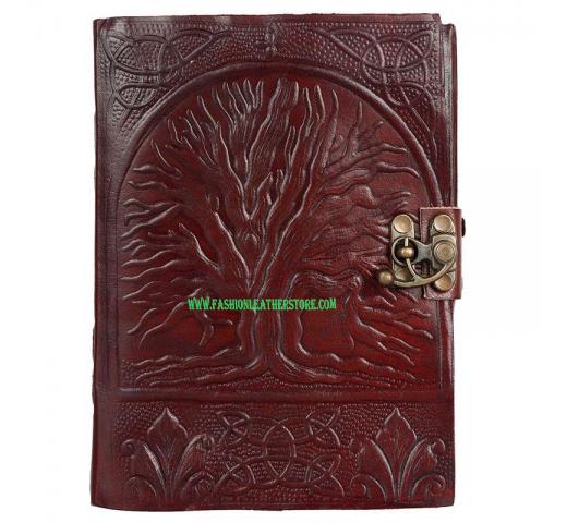 Hand Tooled Embossed Tree Of Life Leather Blank Journal Diary Notebook Book Brown Colors With Lock Handmade Paper Engraved Brown Leather Bound Journal